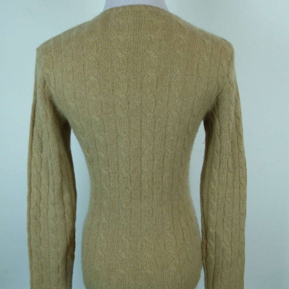 Ralph Lauren Black label 100% Cashmere camel cable v neck sweater M - Picture 4 of 5